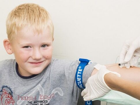 The child gives blood for analysis in case of suspicion of parasite infection